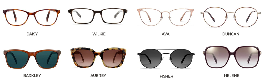 Popular Warby Parker eyeglasses and sunglasses