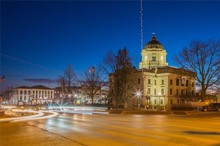 Bloomington-IN Urban street with car light trails