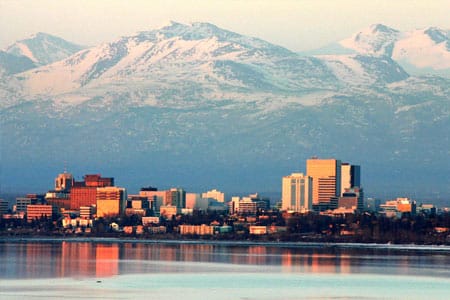 anchorage Cityscape view Anchorage Alaska with mountains