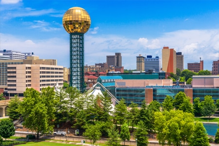 knoxville Knoxville Tennessee skyline with gold-circled tower