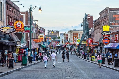 memphis Urban street with commercial buildings on sides